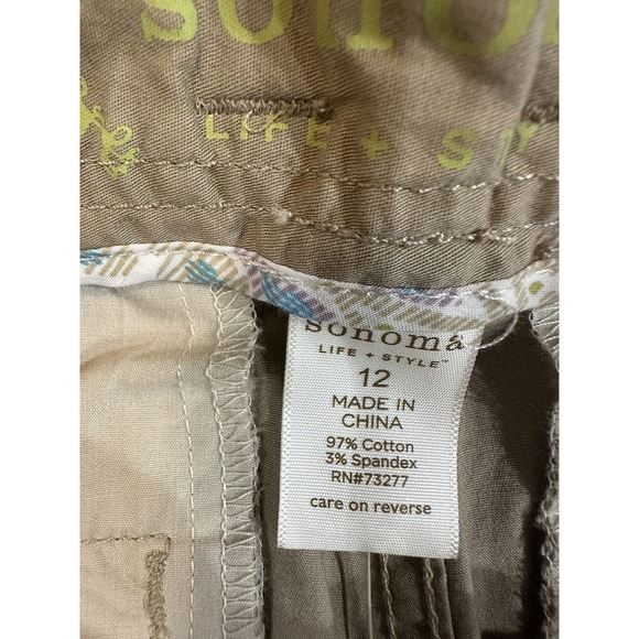 NWT Sonoma Women’s Size 12 Tan Khaki MidRise Belted Modern Short Comfort Stretch - Picture 8 of 16